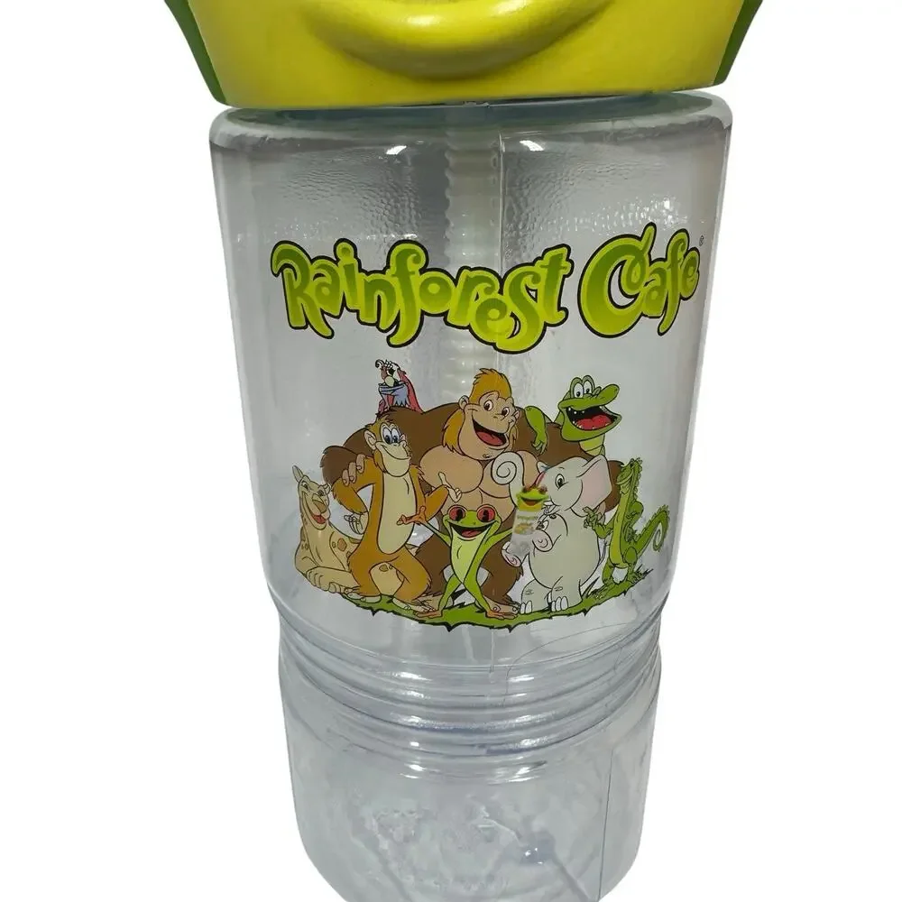 Rainforest Cafe Set of 2 Animal Travel Snack Cups Tumblers‎ w/Straws T-Rex Frog